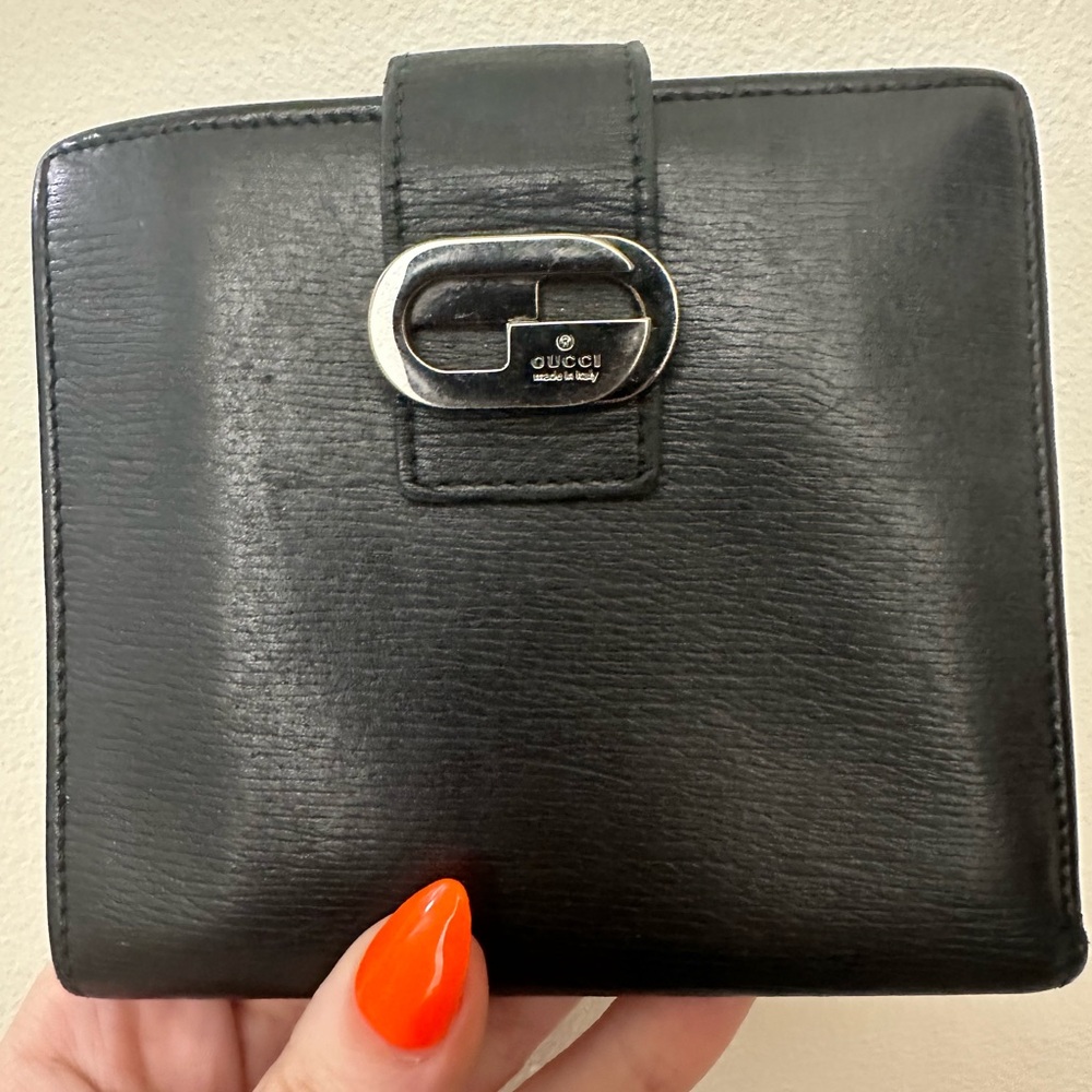 Gucci Black Leather Wallet with Silver Detail